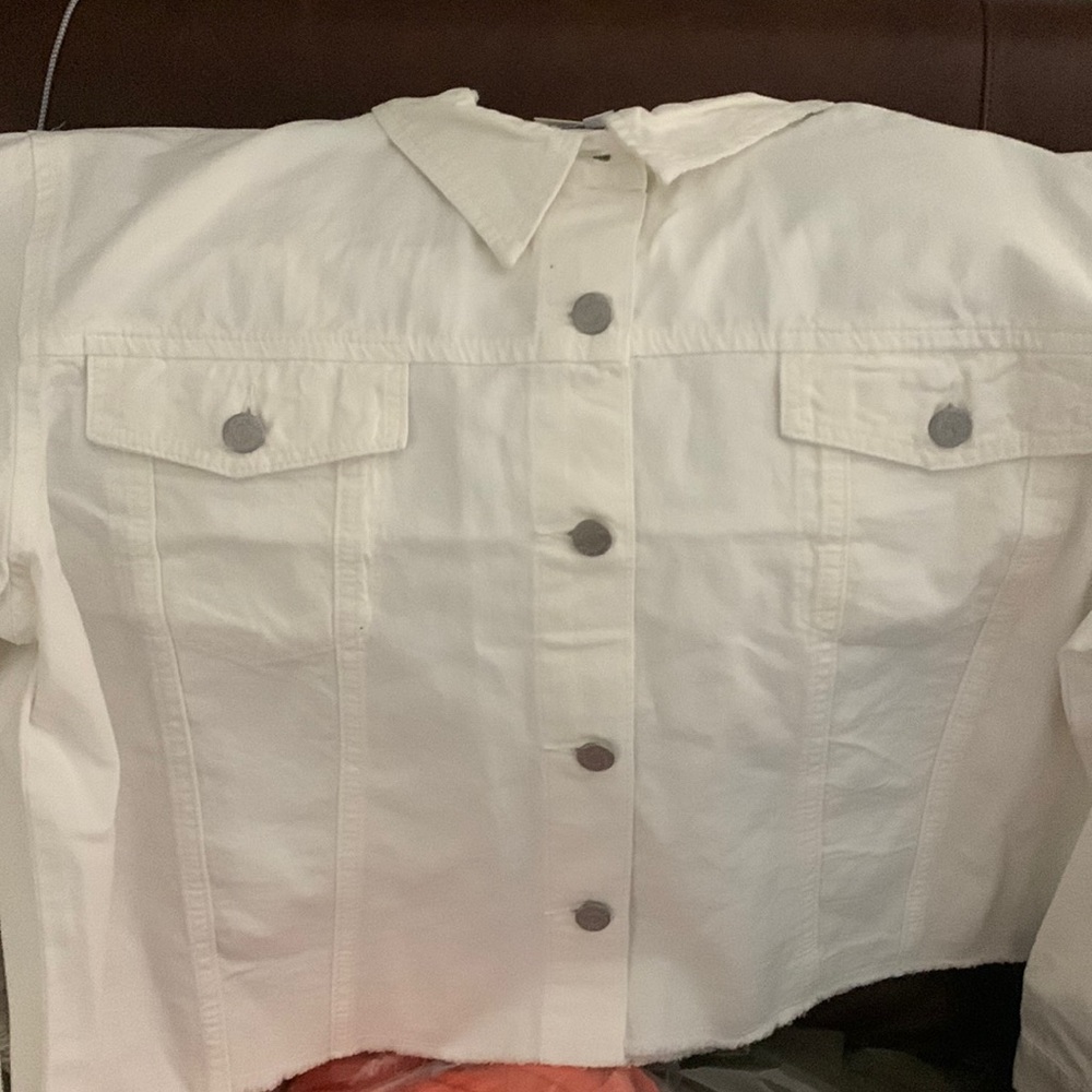 New mud pie white denim jacket XL